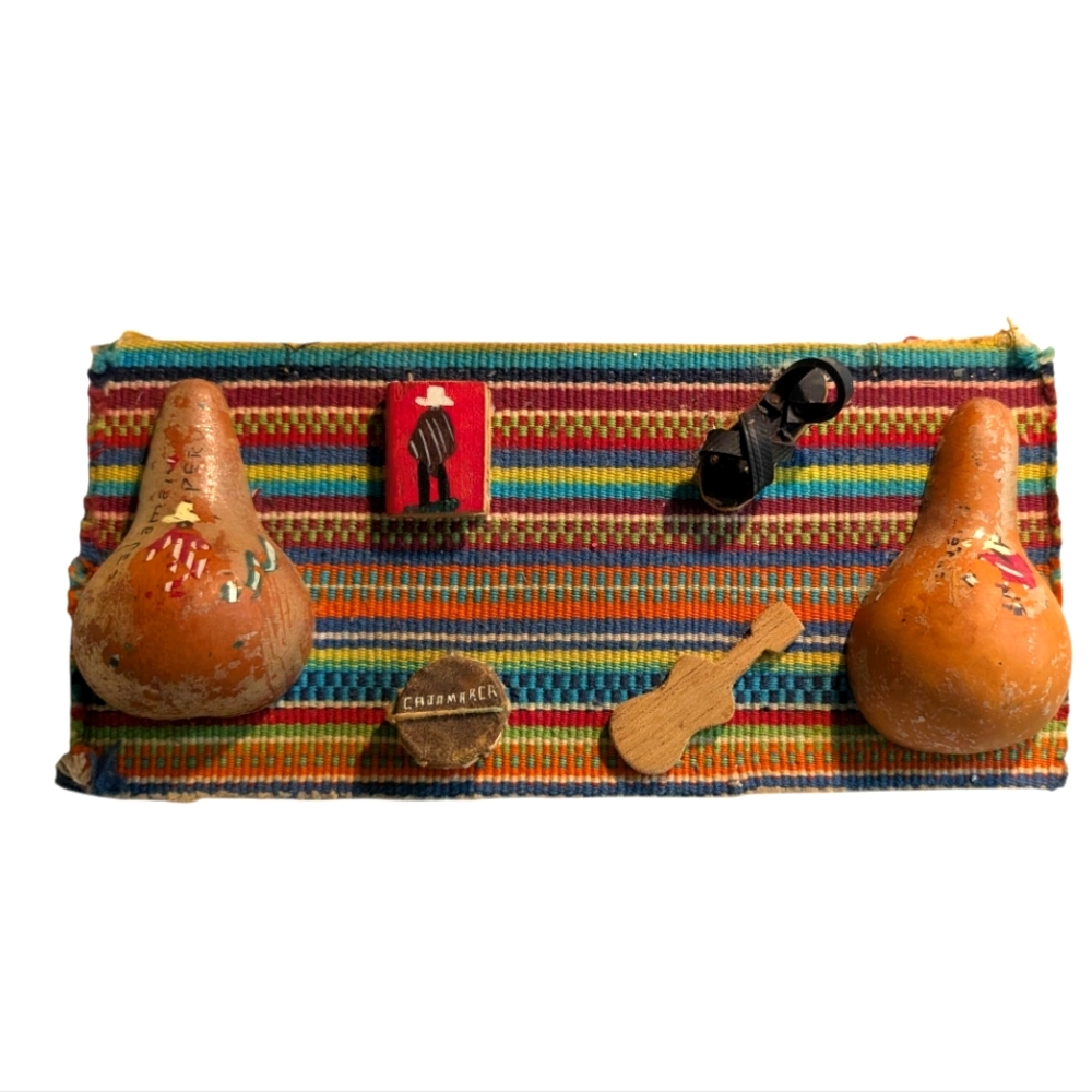 Vintage cajamarca Peruvian 3D musical instruments folk art wood hanging decor